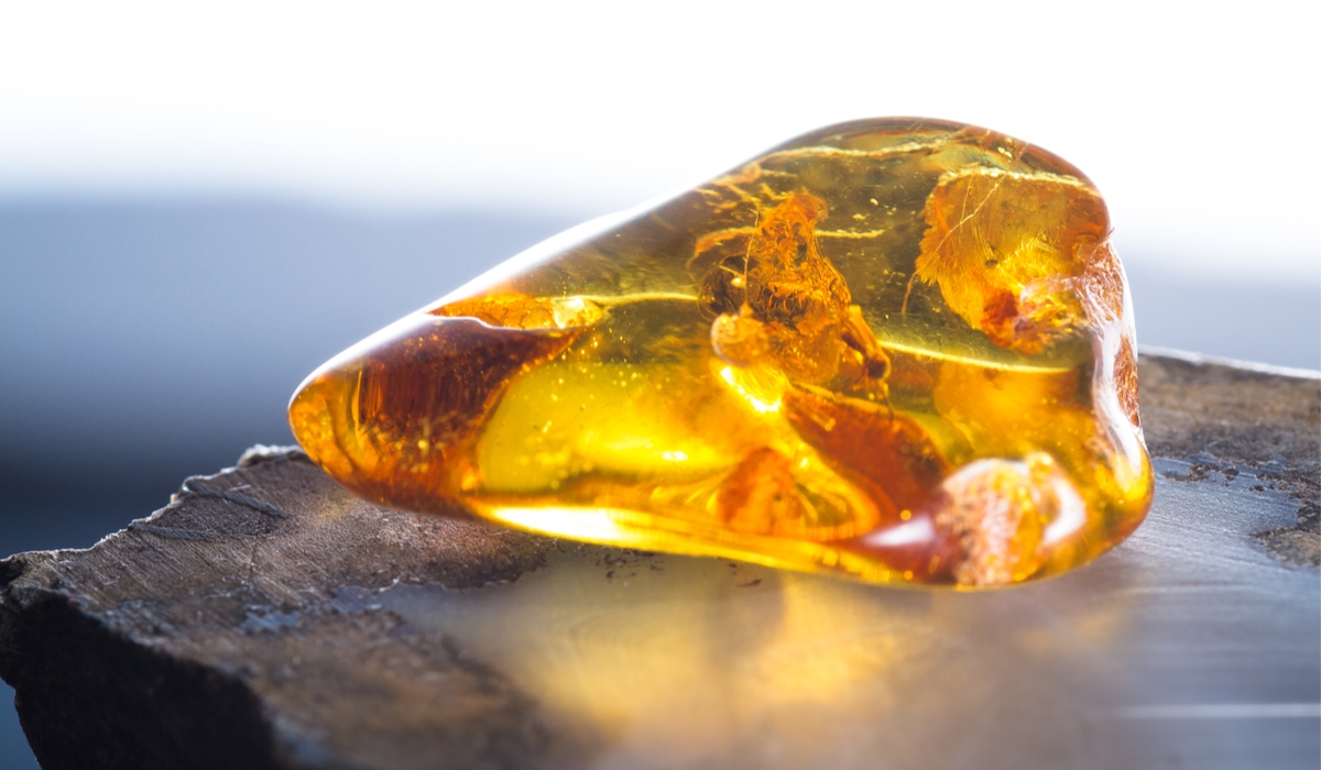 イエローアンバー　ルース　虫入り