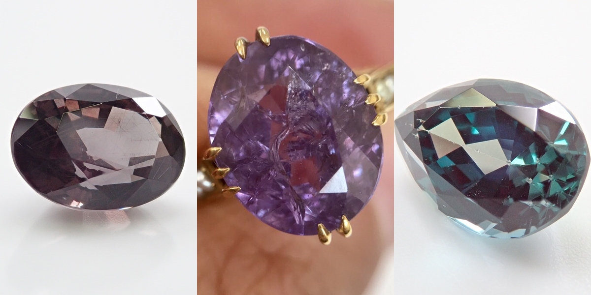 カラーチェンジガーネット　合成カラーチェンジサファイア　合成アレキサンドライト　ルース