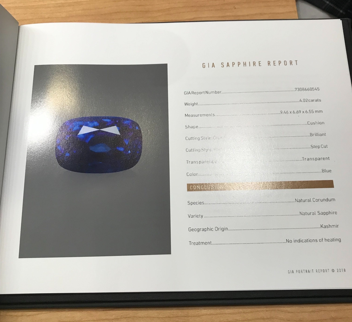 カシミールサファイア　鑑別書