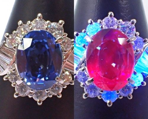 サファイア　リング　蛍光性